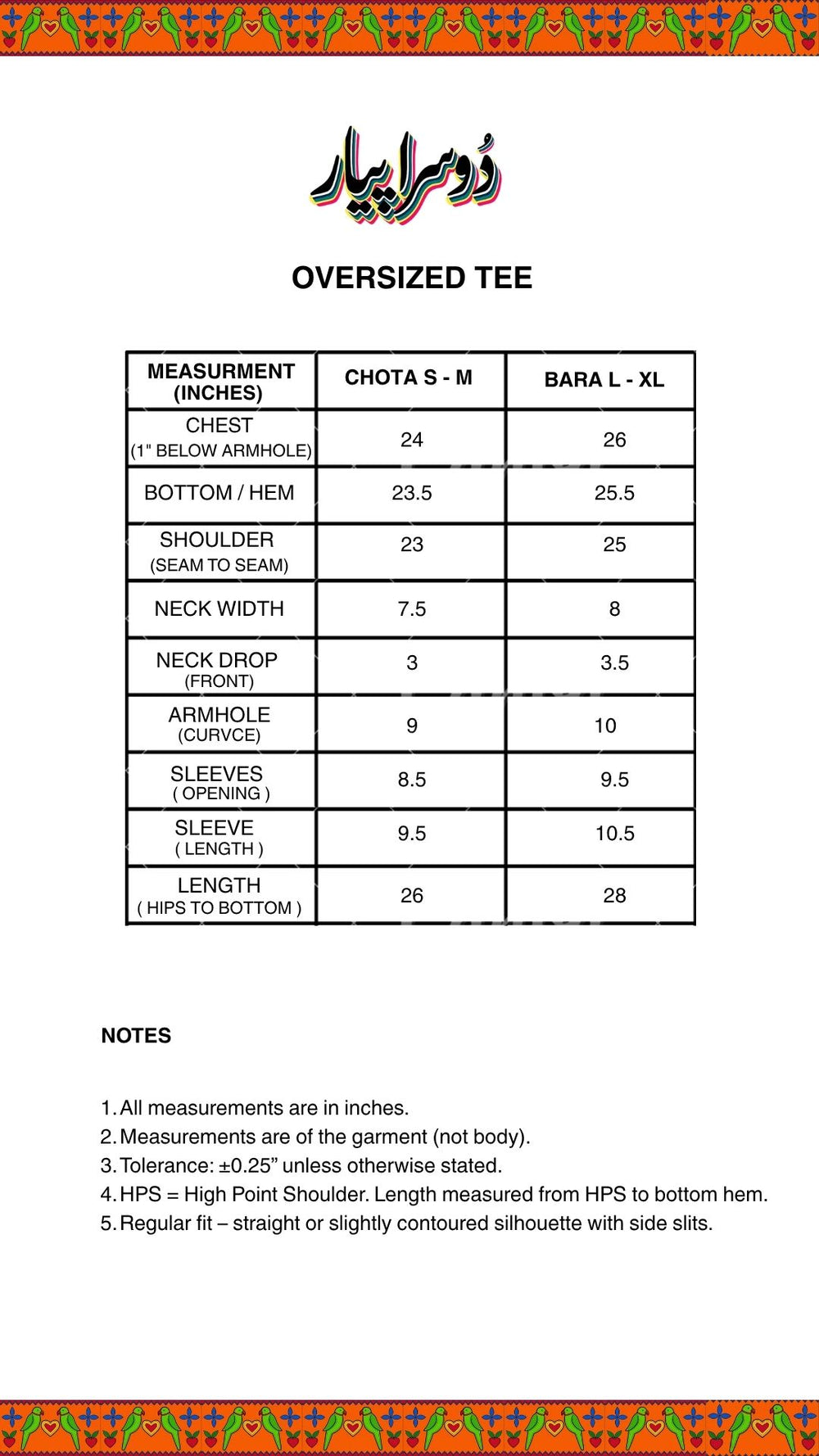 Size Chart for HAAR